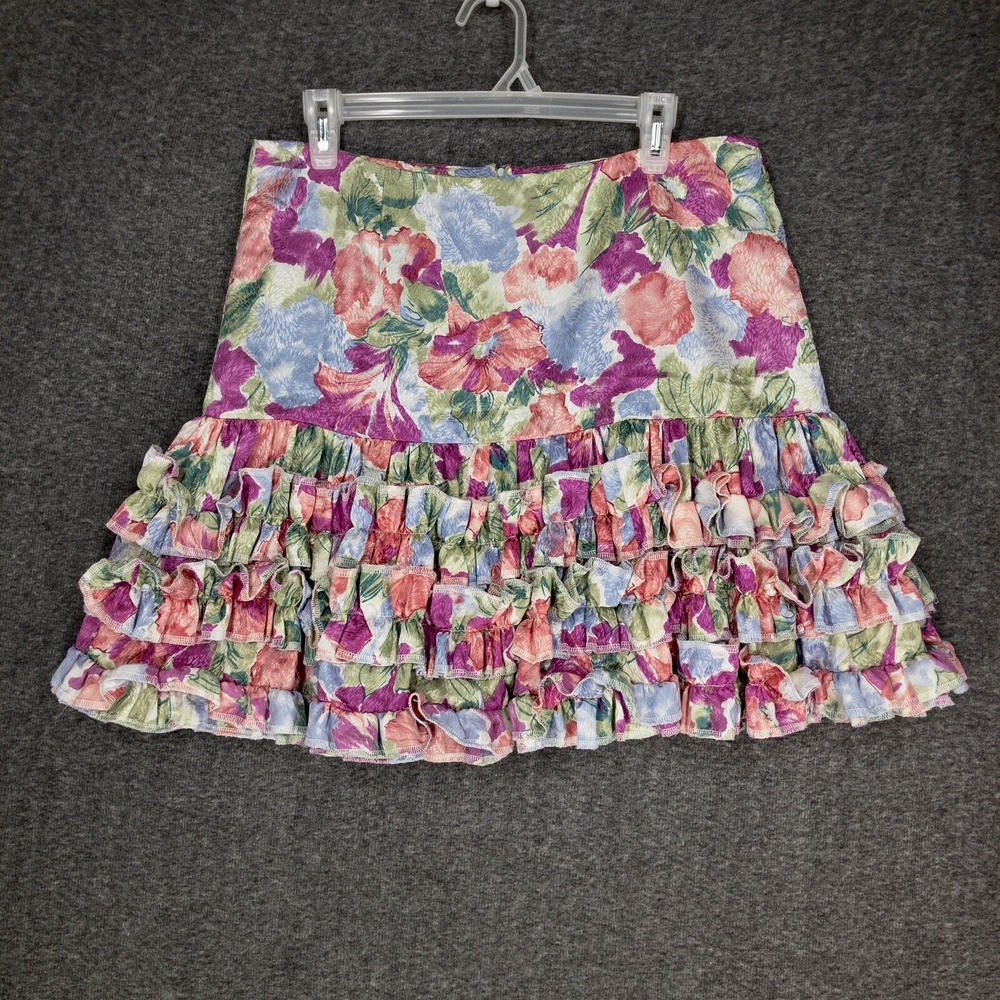 Vintage Handmade Mini Skirt 33" Waist Women's Size 12-14 Pastel Floral Ruffled